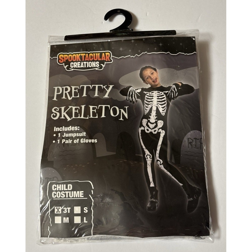 SpookTacular Creations Pretty Skelton Included 1 Jumpsuit & 1 Pair Gloves Sz 3T